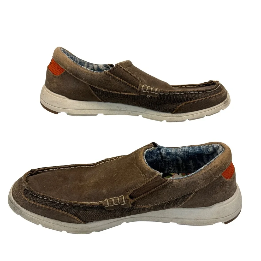 Tommy‎ Bahama Men Brown Leather Fabric Slip On Loafers Moc Toe Shoes 11.5 D